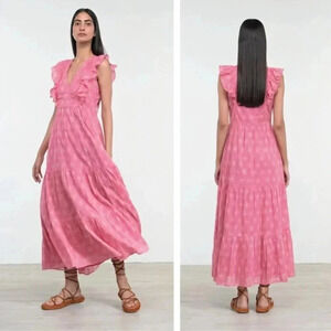 Banjanan Orion Maxi Dress Petal Power Fuchsia Floral Cotton Voile Bohemi…